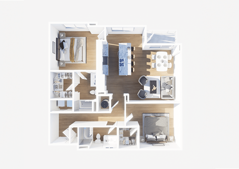 Floor plan for 2 beds, 2 baths, 1233 sqft